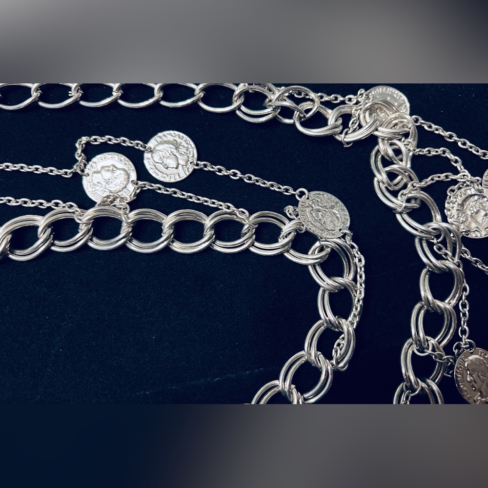 Vintage Silver Tone Coin Chain Link Belt - Picture 6 of 10